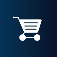 White shopping cart icon on a dark blue gradient background.