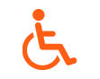 Orange icon of a person sitting in a wheelchair, representing accessibility or facilities for individuals with disabilities.