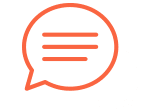 Red speech bubble icon with three horizontal lines inside, symbolizing communication or messaging, overlaid on a faint gray speech bubble outline.