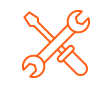 Orange outline of a screwdriver and wrench crossed over each other on a light gray background.