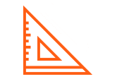 Icon of an orange triangular ruler with measurement markings, overlapping a faint gray pencil outline in the background.